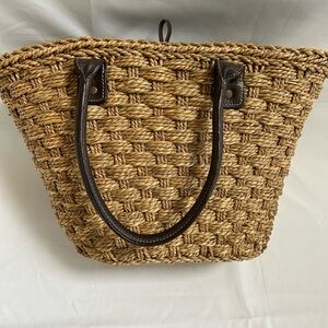 J. Crew Woven Straw Tote with Brown Handles